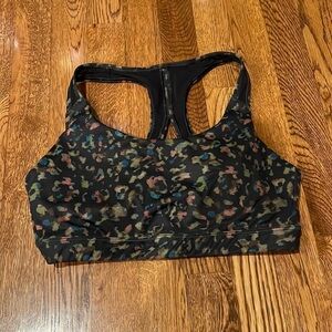 Athleta Black Sports Bra with Multicolor Spot Print